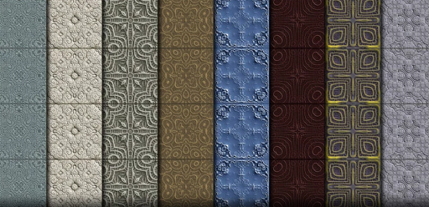 Vertical strips of different tiles textures lined up