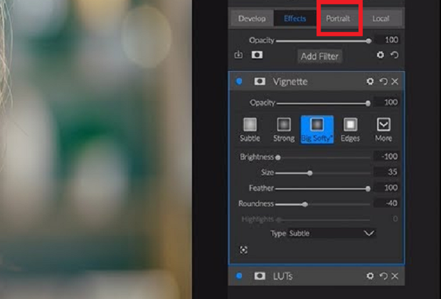 The Effect and Portrait tabs of ON1 Photo Raw