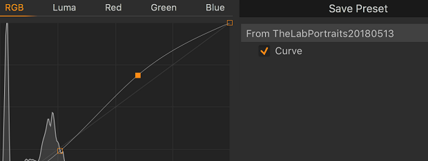 A graph showing the RGB adjustments of a Capture One preset