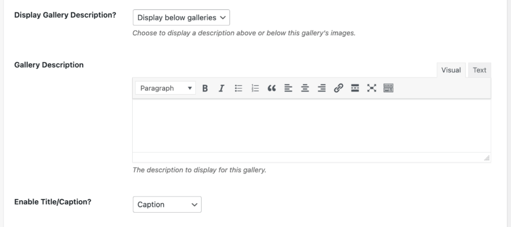 Enable gallery description and display captions