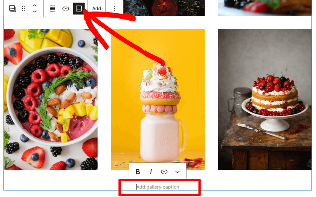Add a gallery caption to the default WordPress gallery block