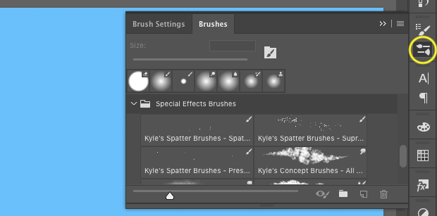 Photoshop's brushes panel extended