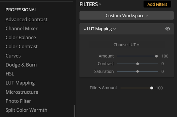 Lightroom filters menu 