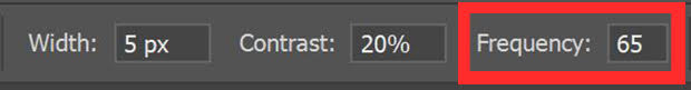 Magnetic Lasso Tool frequency input highlighted with red rectangle in Photoshop's toolbar
