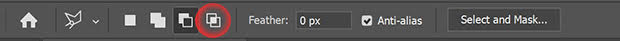 Lasso Tool Intersect with selection icon highlighted with red circle in Photoshop's toolbar