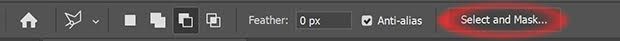 Lasso Tool Select and Mask icon highlighted with red circle in Photoshop's toolbar