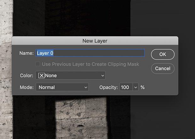 New Layer dialog box in Photoshop