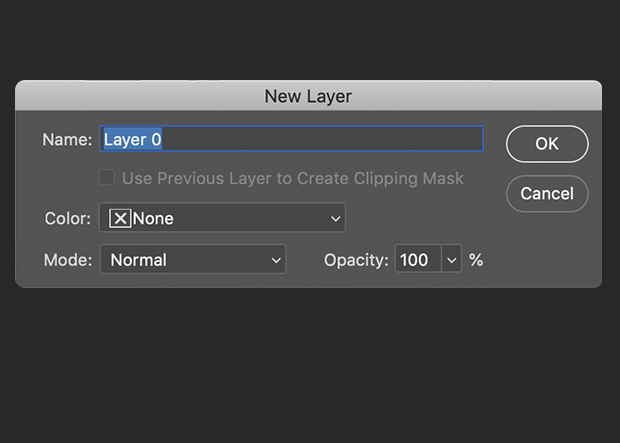 New Layer dialog box in Photoshop 