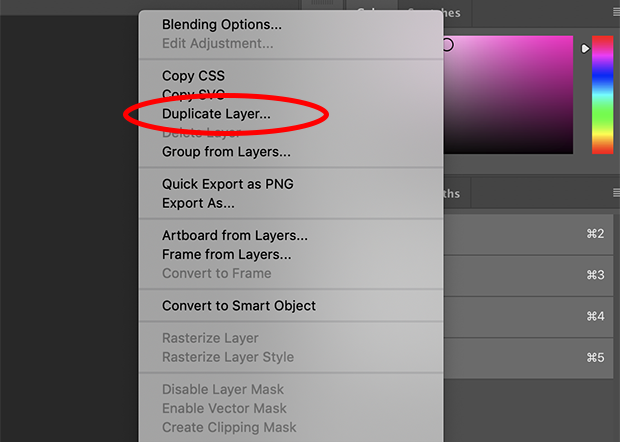 Duplicate Layer option in Photoshop 
