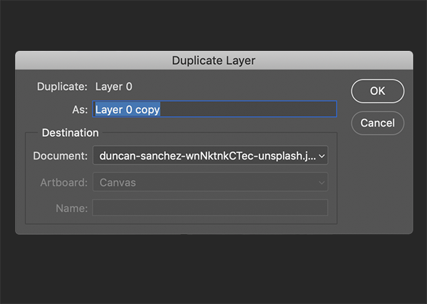 Duplicate Layer dialog box in Photoshop 