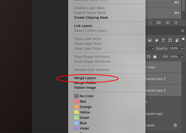 Merge Layers option in Photoshop 