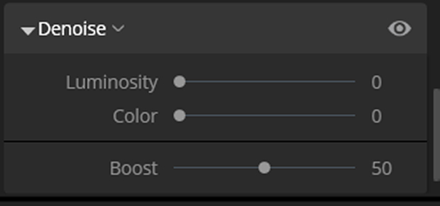 Denoise menu in Luminar