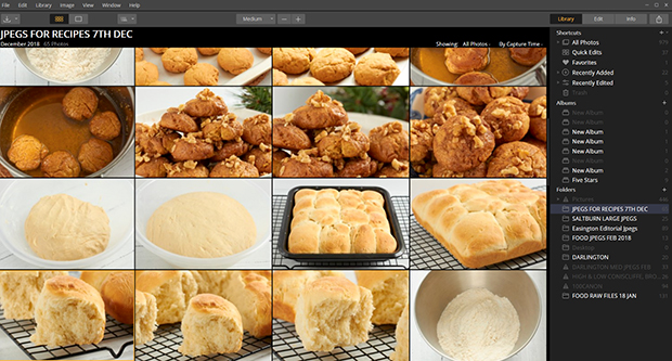 Luminar library populated with images of bread