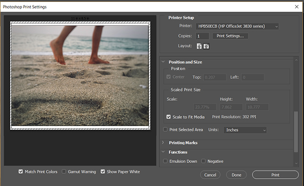 Photoshop print settings