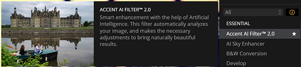 Information bubble for Accent AI Filter in Luminar