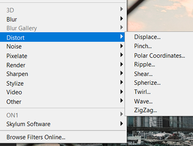 Distort filter options in Photoshop