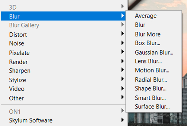 Blur filter options in Photoshop