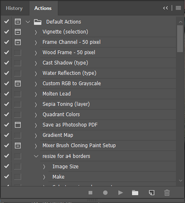 Actions panel in Photoshop