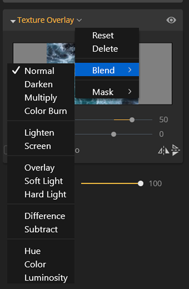 Texture Overlay blending options in Luminar