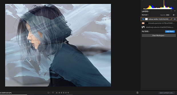 A third layer added to composition in Luminar workspace