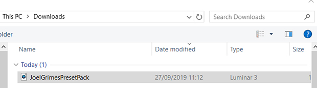 Luminar Look in downloads folder