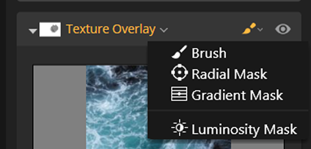 Texture Overlay Brush selected in Luminar