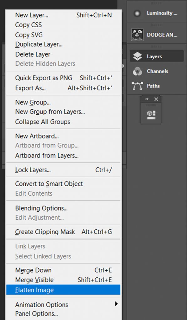 Layers >> Flatten Image