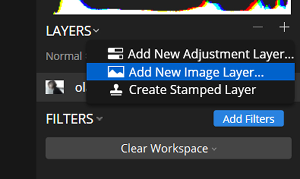 Add New Image Layer in Luminar Layers panel