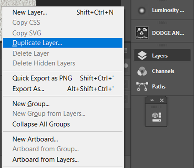"Duplicate Layer" in Photoshop from Layers panel