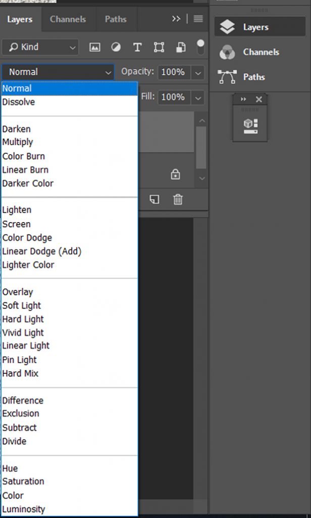 Blending modes options in Photoshop