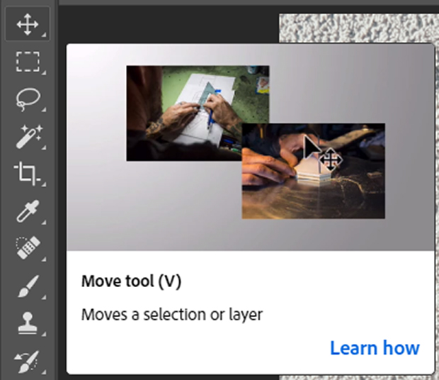 Photoshop's Move Tool (keyboard shortcut v)