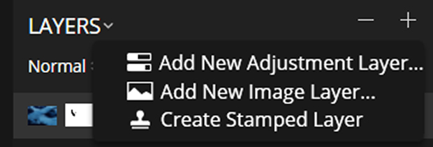 Layers menu in Luminar