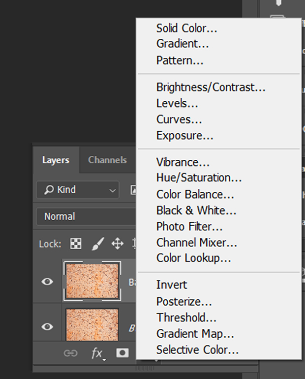 Blending modes options in Photoshop