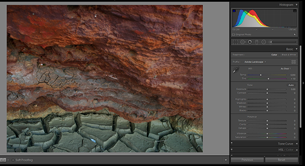 Landscape image in Lightroom workspace