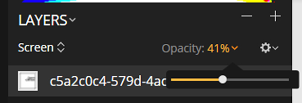 Opacity reduced to 41% in Luminar Layers Panel