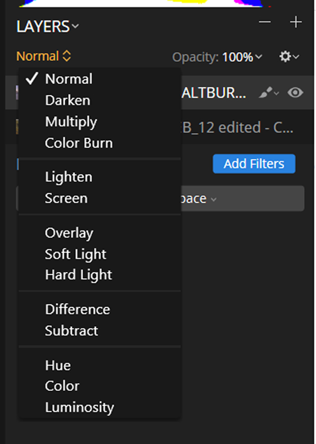 Layers > Blending Modes in Luminar