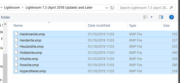 Lightroom LUT files contained within LUT download