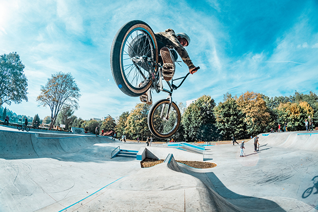 BMX biker riding on a ramp