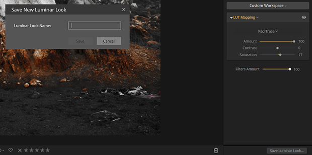 Save New Luminar Look dialog box in Luminar