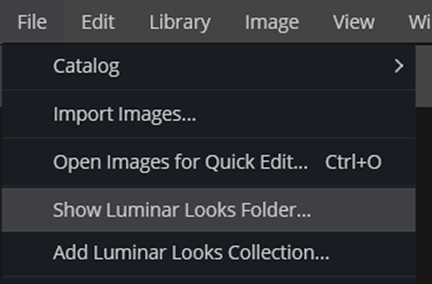 File >> Show Luminar Looks Folder... in Luminar