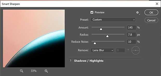 Smart Sharpen filter in Photoshop