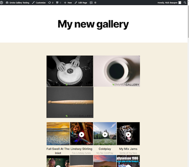 Gallery page built using WordPress' Block Editor and Envira Gallery Plugin