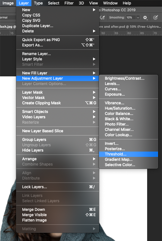 Layer >> New Adjustment Layer >> Threshold