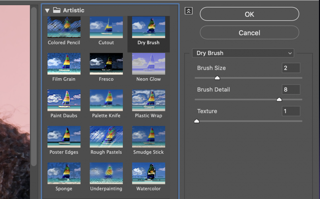 dry brush filter photoshop settings