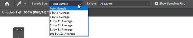 Photoshop Eyedropper Tool adjust sample size