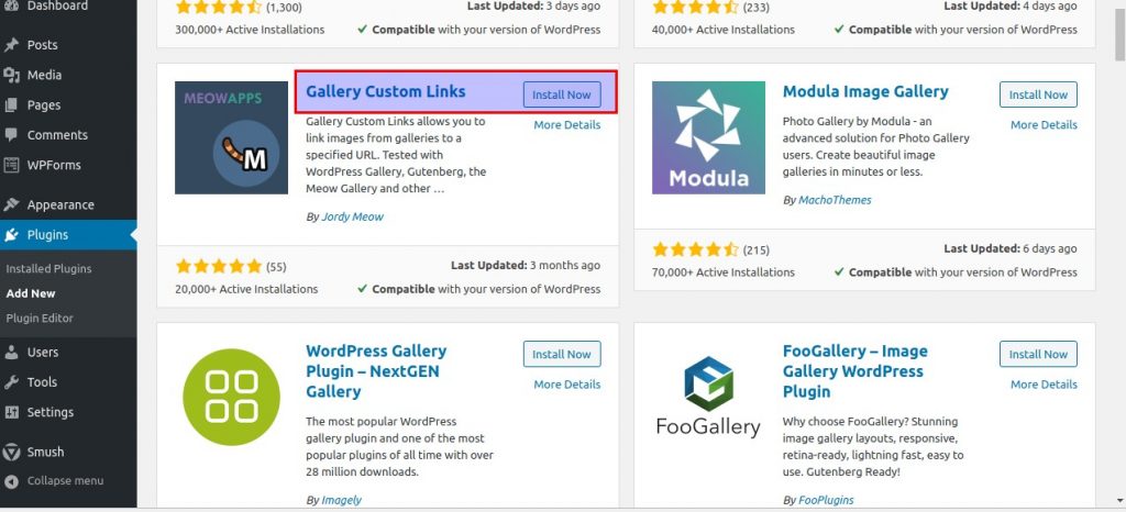 how to use wordpress gallery custom links