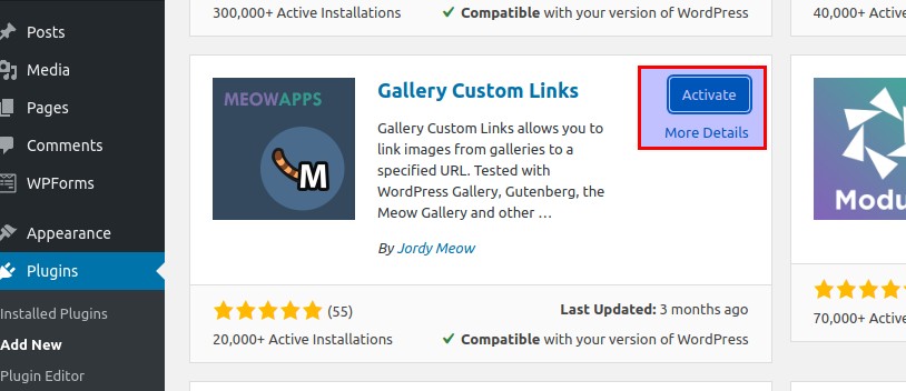 how to use wordpress gallery custom links install plugin