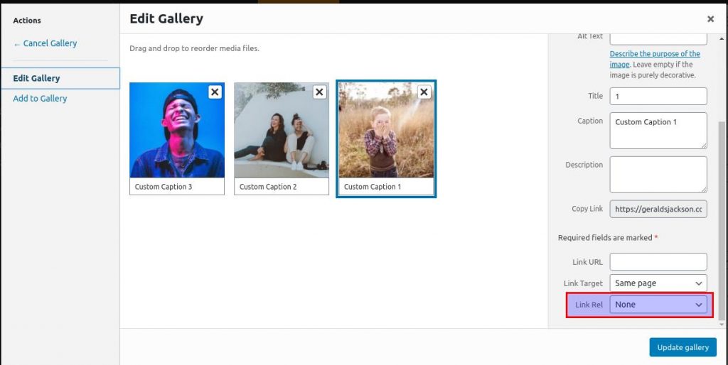 how to use wordpress gallery custom links link real nofollow links