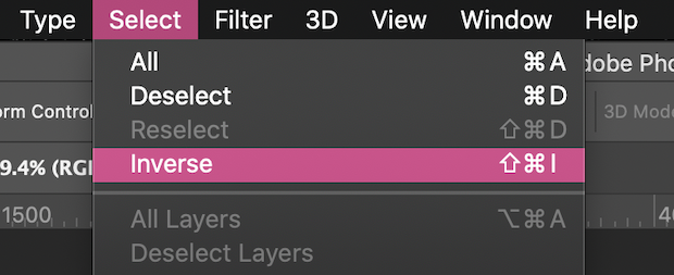 select >> inverse in photoshop