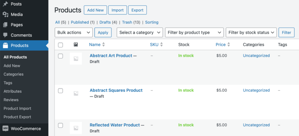 Woo Product Drafts - How to sell photos on wordpress